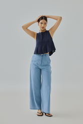 Jeanna Linen Pleated Hem Sleeveless Top